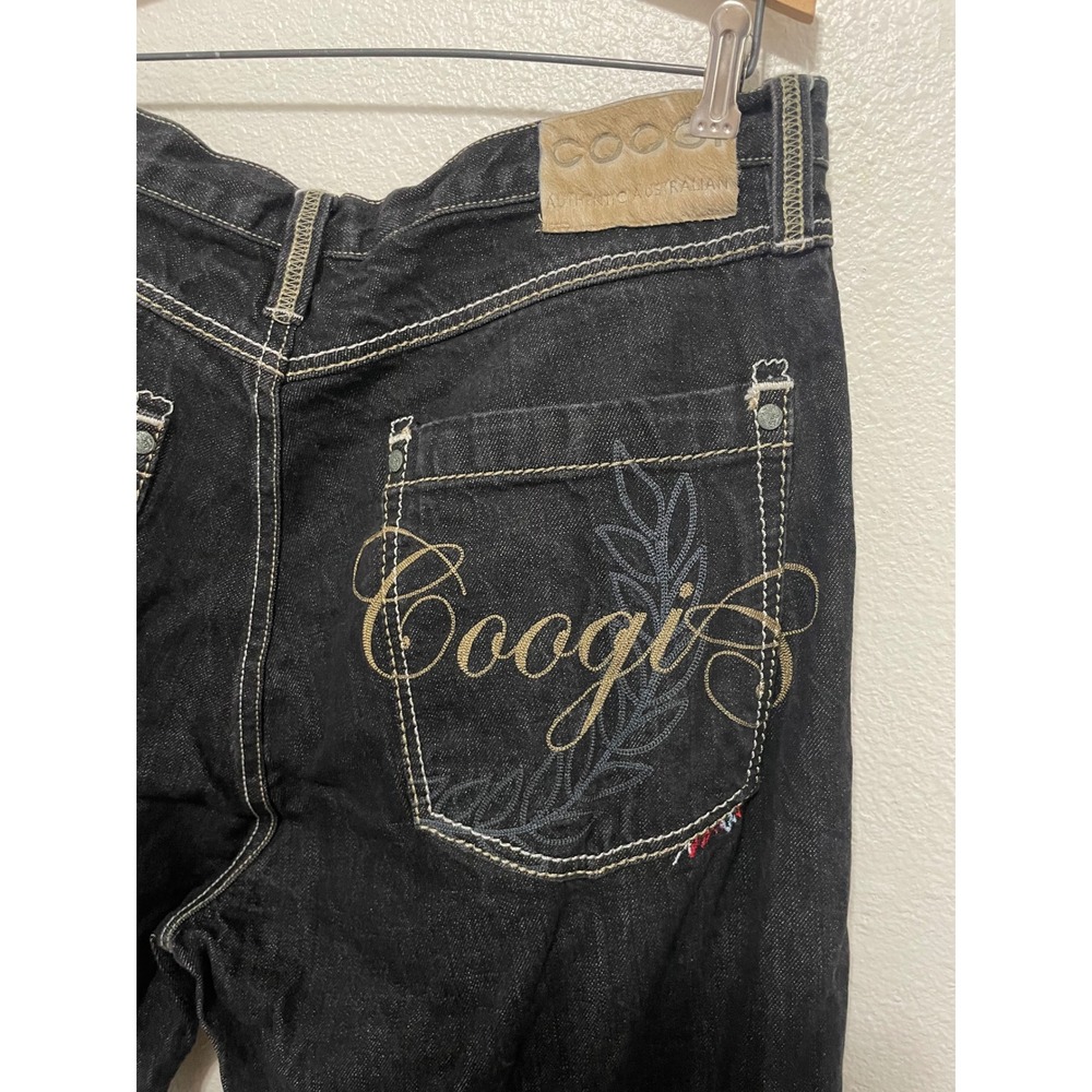 Coogi Jeans Y2K Mens 38 x 34 Black EUC Baggy Embroidered Contrast Stitch Denim